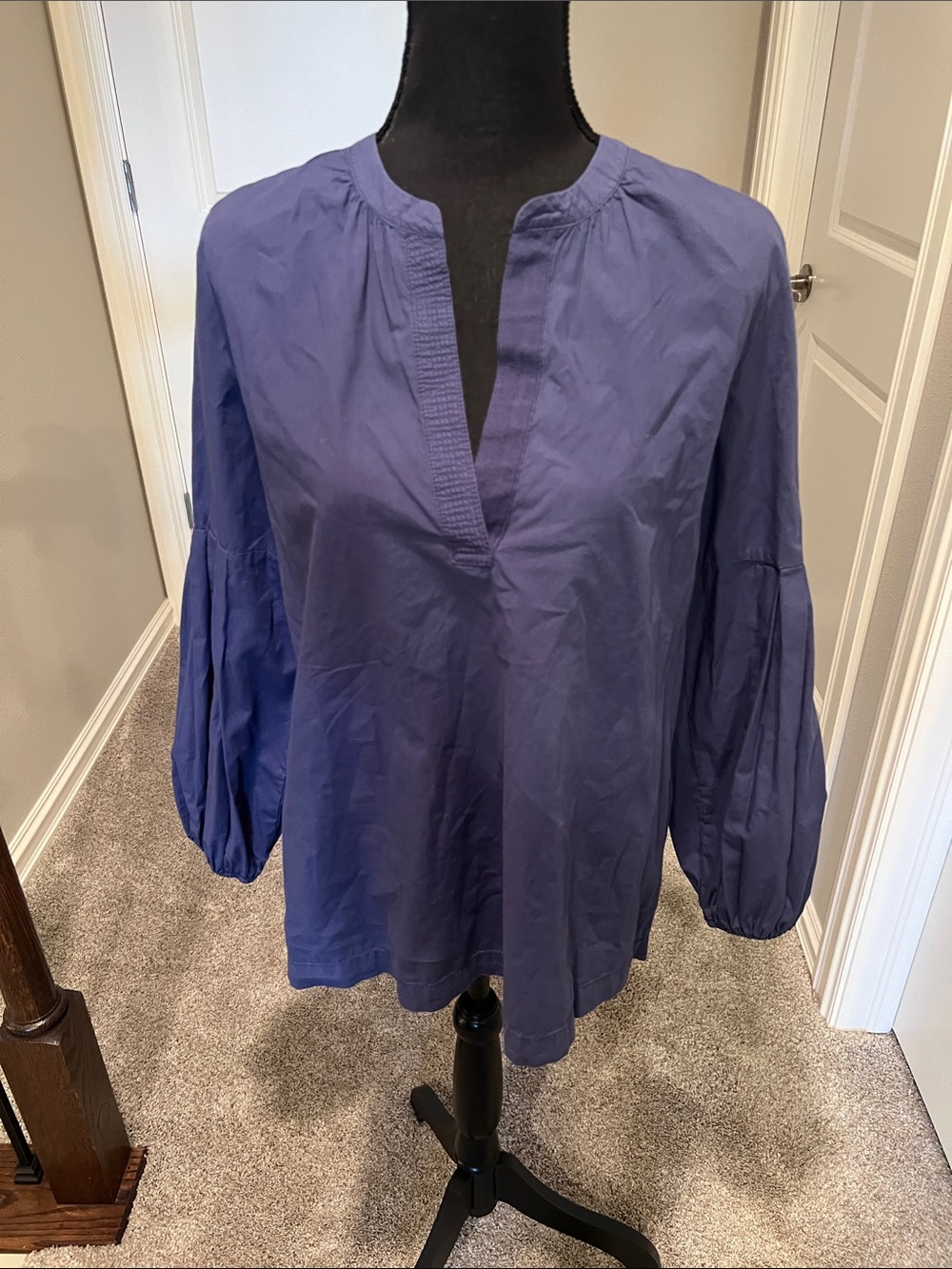 Billowy Indigo Split-Neck Tunic Top